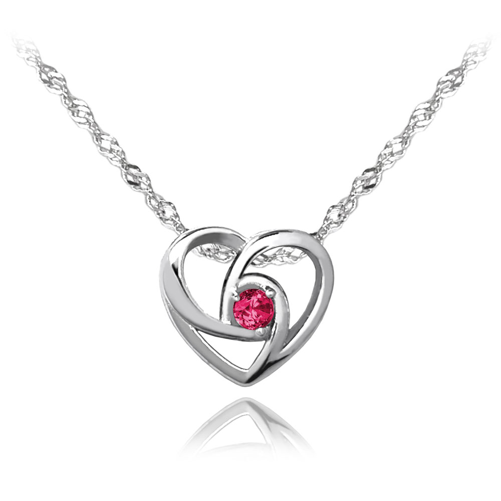 S50-498 Stříbrný náhrdelník srdíčko s růžovým zirkonem
