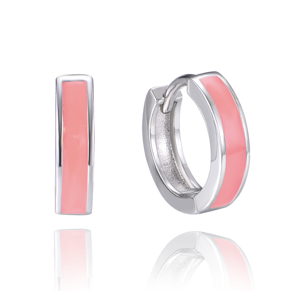 S45-051 Stříbrné náušnice růžové kroužky svítící ve tmě