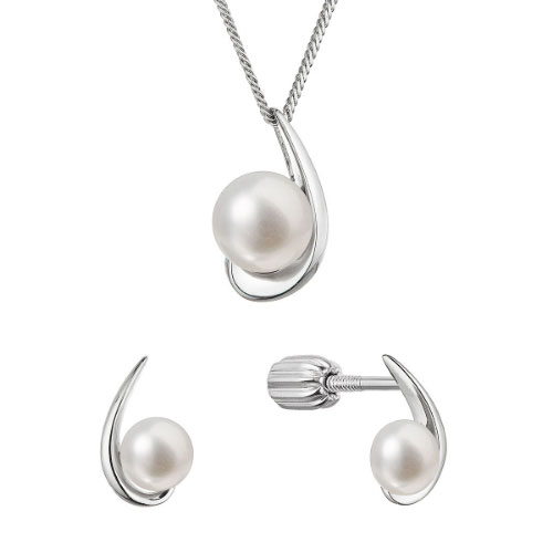 29066.1B Elegantní stříbrná perlová souprava s bílou říční perlou