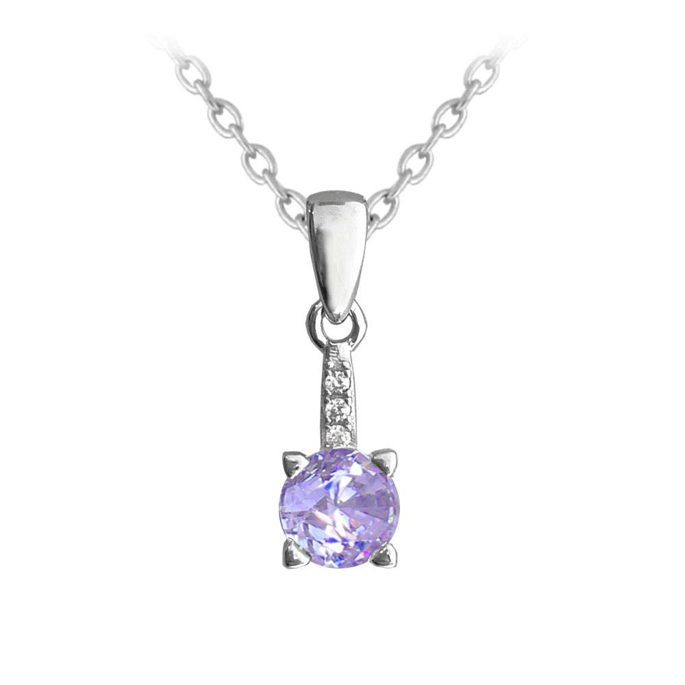 S50-441 Elegantní stříbrný náhrdelník s fialovým zirkonem