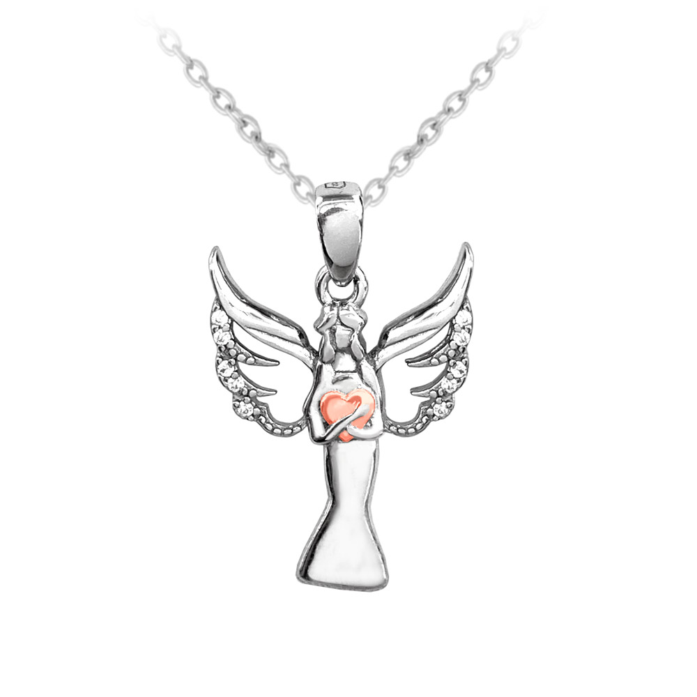 S50-480 Stříbrný náhrdelník ANDĚL s Rosegold srdíčkem