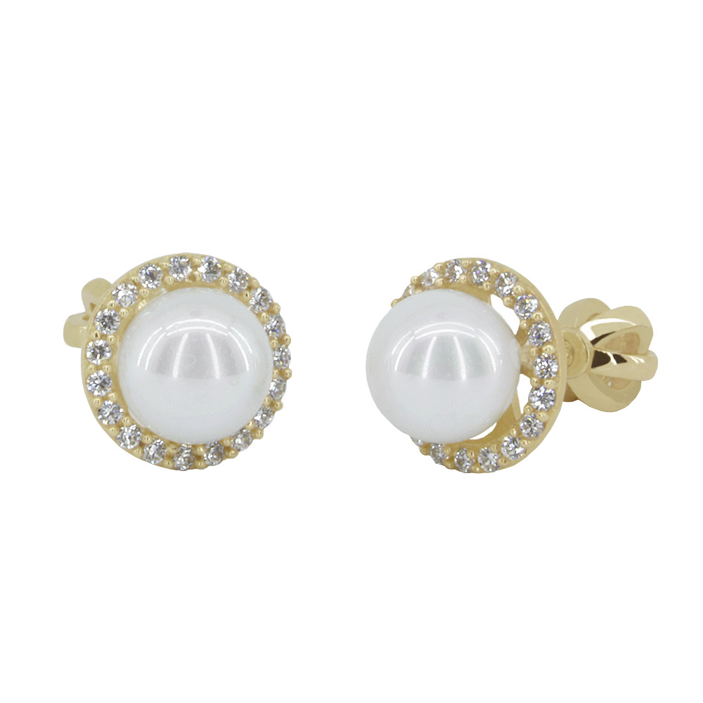 Z40-958 Zlaté náušnice s perlou a zirkony