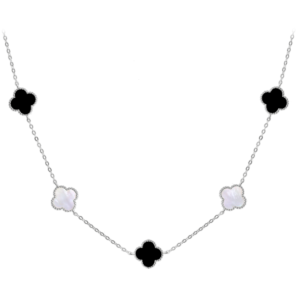 S50-513 Stříbrný náhrdelník s bílou perletí a onyxem