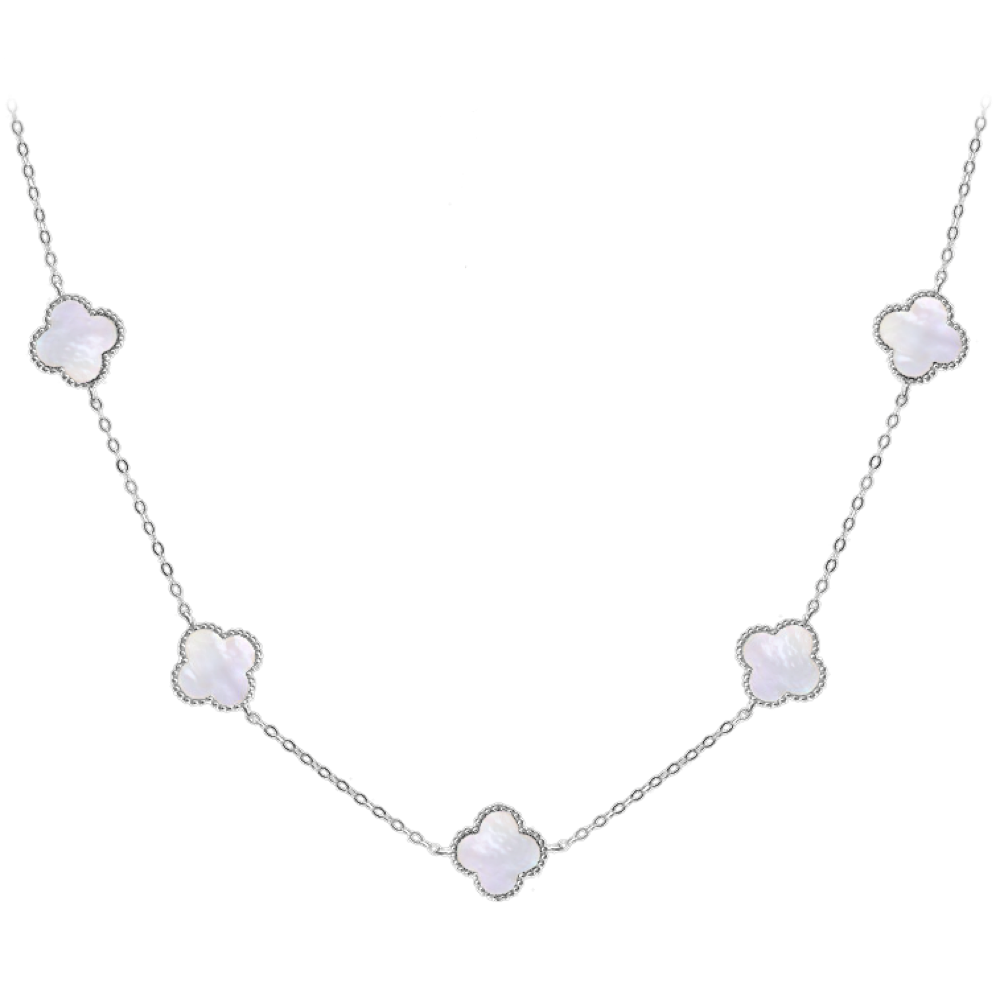 S50-514 Stříbrný náhrdelník s bílou perletí