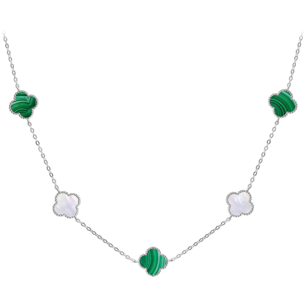 S50-515 Stříbrný náhrdelník s bílou perletí a malachitem