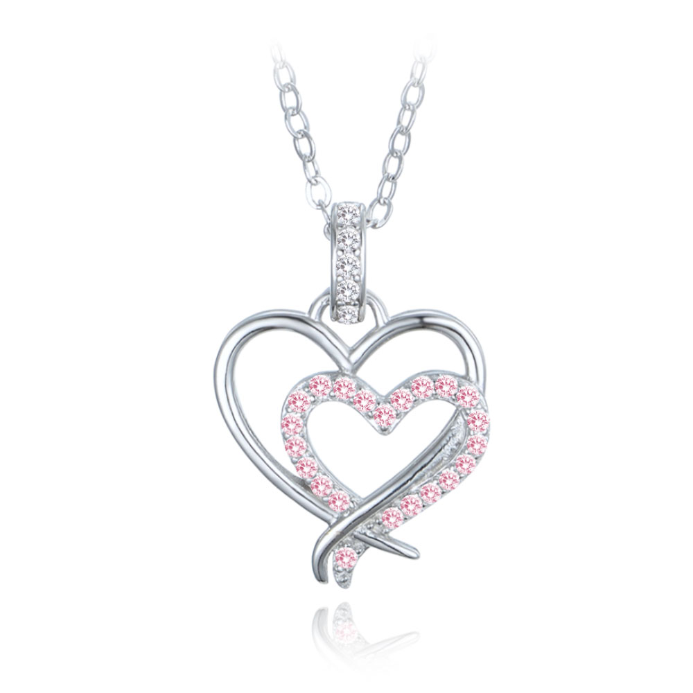 S50-527 Stříbrný náhrdelník dvojité srdce se zirkony