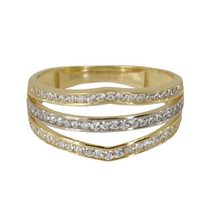 Zlatý prsten s bílými zirkony